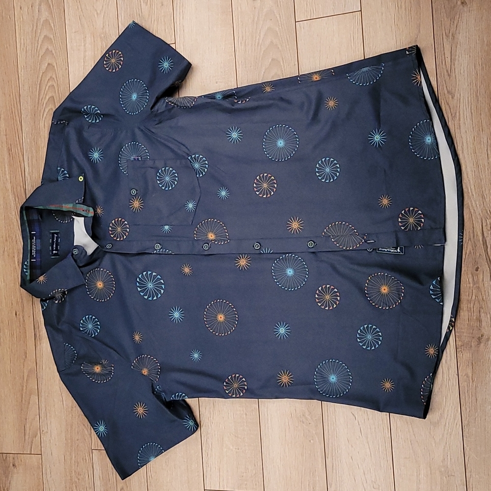 WILLIAM MURRAY Golf Dark Navy Abstract Golf Clubs Pattern L Short Sleeve Shirt